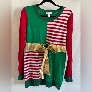 Motherhood Maternity Red and Green Sweater with Gold Accent